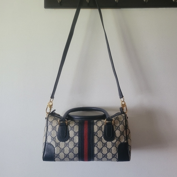 GUCCI VINTAGE BLUE MONGRAM OPHIDIA BOSTON BAG.,AUTHENTIC. - Picture 3 of 17